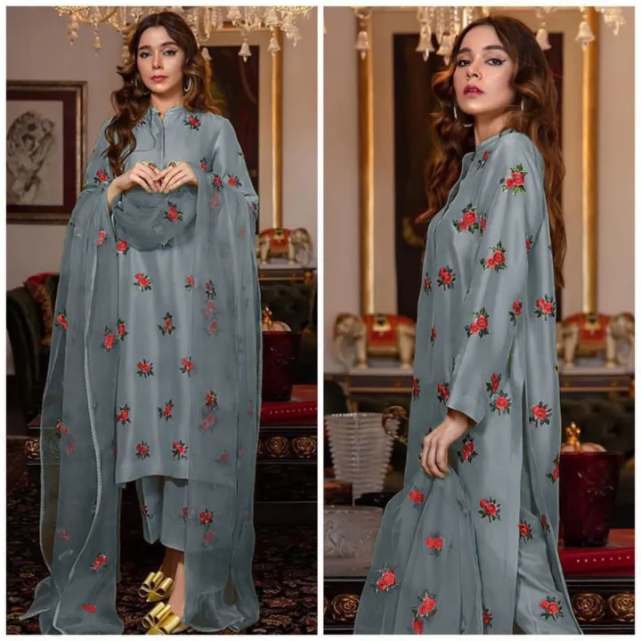 Floral%20Silk%20Dress%20with%20Organza%20Dupatta%20-%20Image%206