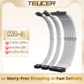 TEUCER MZ-3 White PSU Extension Cable Kit 3-in-1 Set 300mm PSU to ATX 24Pin PCI-E 6+2Pin CPU 4+4Pin Cable With Combs. 