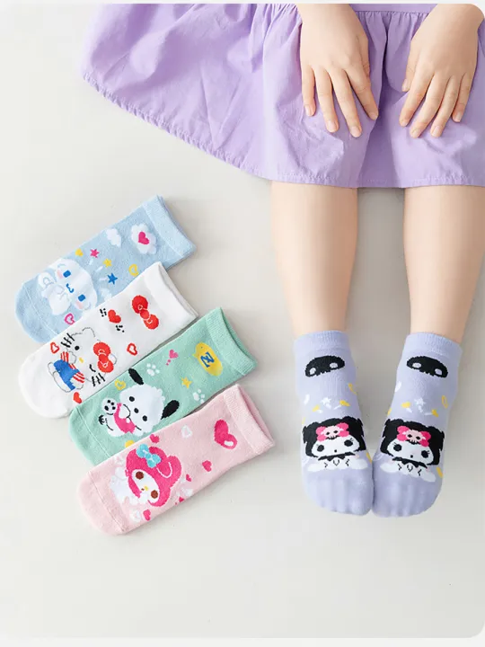 5%20Pairs%20Kawaii%20Sanrio%20Character%20Kids%20Socks,%20Cute%20Hello%20Kitty%20Kuromi%20Cinnamoroll%20Girls%20Socks,%20Breathable%20Cotton%20Socks%20-%20Image%204