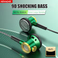 D08 Metal HiFi 3.5mm In Ear Headphones Flat Head Earphone with Microphone Wired Clear Sound Bass Headsets for Sports Music Gamer.