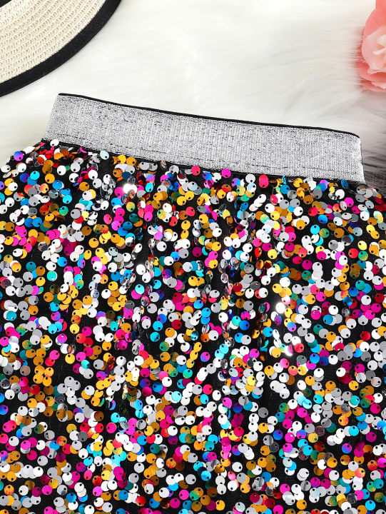 Spring%20and%20Autumn%20New%20Shiny%20Sequin%20A-line%20High-Waist%20Skirt%20for%20Girls;%20Single%20Piece%20-%20Image%203