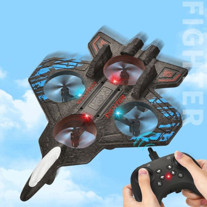 RC Airplane Drone for Kids, Remote Control Helicopter, Toy Plane Fighter Jet with LED Light, Auto Hover, 360°Flip