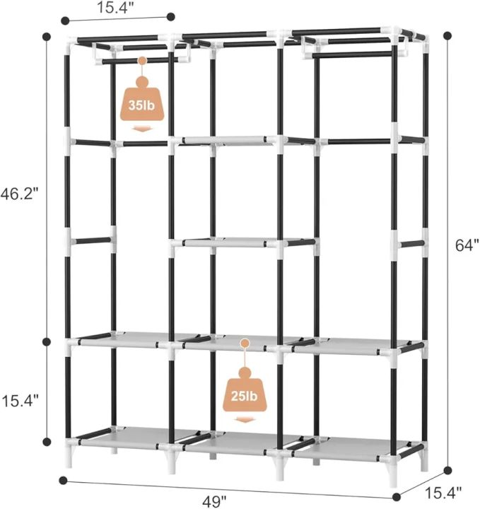 Portable%20Closet%20Wardrobe%20for%20Hanging%20Clothes%20with%202%20Hanging%20Rods%20and%208%20Storage%20Organizer%20-%20Image%202