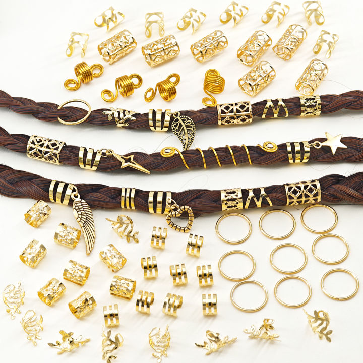 70Pcs%20Alloy%20Mixed%20Style%20Hair%20Ring%20Set%20Of%20Hair%20Accessories%20DIY%20Dreadlock%20Boho%20Style%20For%20Women%20Music%20festival%20party%EF%BC%88Valentine'Day)%20-%20Image%202