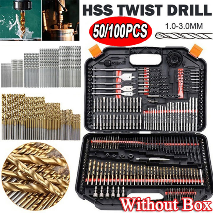 50/100pcs HSS Titanium Coated Twist Drill Bit Set High Speed Steel ...