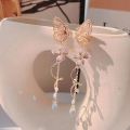 Korean Elegant Butterfly Earrings For Women Exquisite Crystal Zircon Long Tassel Flower Drop Earrings Girls Temperament Jewelry.