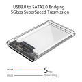 USB 3.0 Portable HDD SSD 2.5" Hardrive External Case Transparent - 2.5" Hard Drive Case 5Gbps High Speed Fast Data Transfer With Cable. 