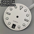 GRAMOCK 29mm Watch Dial With Hands Set Green Luminous 6 o 'clock Date Window Silver/Black Edge Index Fit NH35 Movement. 