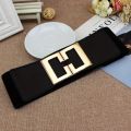 Fashion Geometric Buckle Wide Belt Black Casual Elastic Belt Elegant Dress Coat Belt Women.