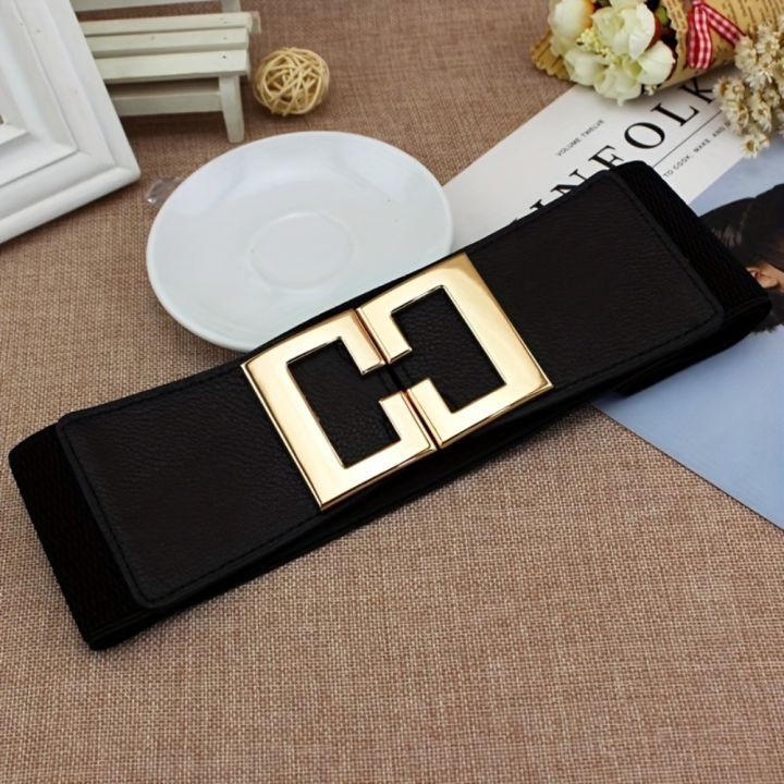 Fashion%20Geometric%20Buckle%20Wide%20Belt%20Black%20Casual%20Elastic%20Belt%20Elegant%20Dress%20Coat%20Belt%20Women%20-%20Image%202