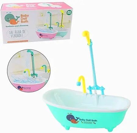 Doll Bathroom Set with Real Working Bath Shower & Bath Tub - with Detachable Shower Spray and Accessories for Kids Pretend Play