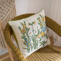 Flower Embroidered Farmhouse Decorative Throw Pillow Cover 18"X 18" Cottage Floral Green Leaves Knit Pattern Cotton Cushion Case. 