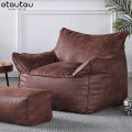 Luxury Single Lazy Sofa Cover Faux Suede Leather Bean Bag Sac Pouf Chair Envelope No Filler Beanbag Corner Seat Sectional Couch. 