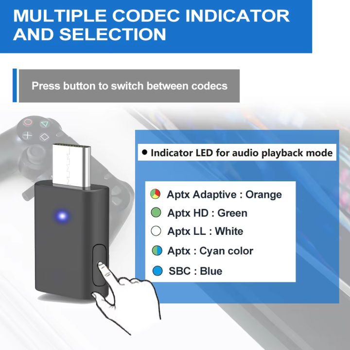 USB-C%20Qualcomm%20AptX-Adaptive%20Bluetooth%205.2%20Transmitter%20for%20PC/Mac/PS5,%20Dual%20Connection%20Audio%20Dongle%20Adapter%20-%20Image%204