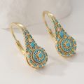 A Pair of Fashionable Inlaid Green Color Stone Earrings, Women's Bohemian Style Retro Trendy Accessory .
