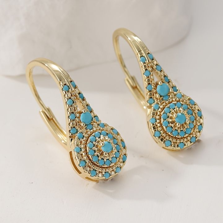 A Pair of Fashionable Inlaid Green Color Stone Earrings, Women's Bohemian Style Retro Trendy Accessory