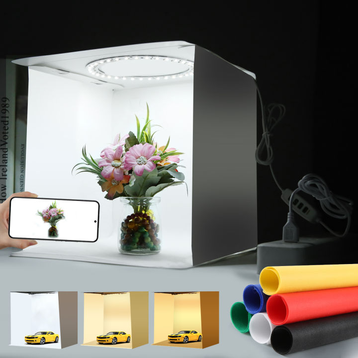 23cm Ring LED Panel Folding Portable Light Photo Lighting Mini Studio Shooting Tent Box Kit with 6 Colors Backdrops Photo Box