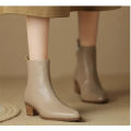 2025 New Women's  Ankle Boots - Minimalist Pointed Toe Mid Heel Booties with Soft Leather & Side Zipper, Slimming Fashion Boots. 