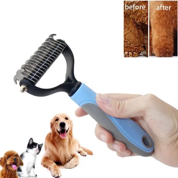 Professional Pet Deshedding Brush 2 Sided Dematting Dog Comb Cat Brush Rake Puppy Grooming