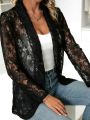 2026 New Women's Spring Suit Jacket, Lace Semi-permeable, Long-sleeved Suit Collar, Buckle-free Design, Office Women's Clothing. 