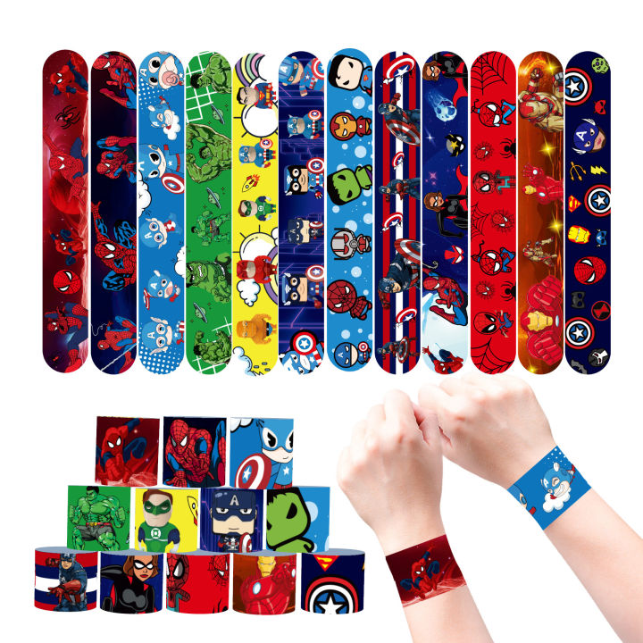 12/36Pcs Spiderman Braclet Party Favor Kids Spidey Birthday Party Supplies The Avenger Slap Bracelets Classroom Toys Wrist Bands