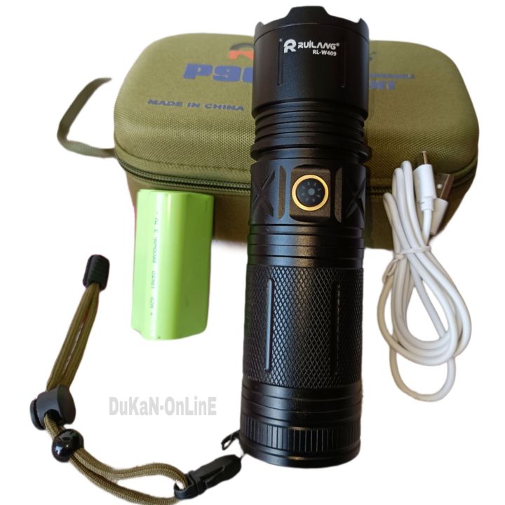 RUILANG P90 Rechargeable Super flash light Rl-W409 1Km range high Quality with long lasting Battery backup typc Charging with original 8800mah