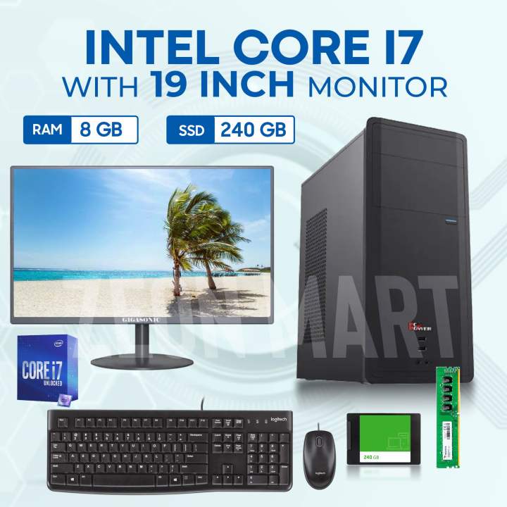 Intel Core i7 RAM 8GB SSD 240GB Graphics 2GB Built in Gaming PC 64 Bit And  'Monitor 19 inch' New Full Desktop Computer