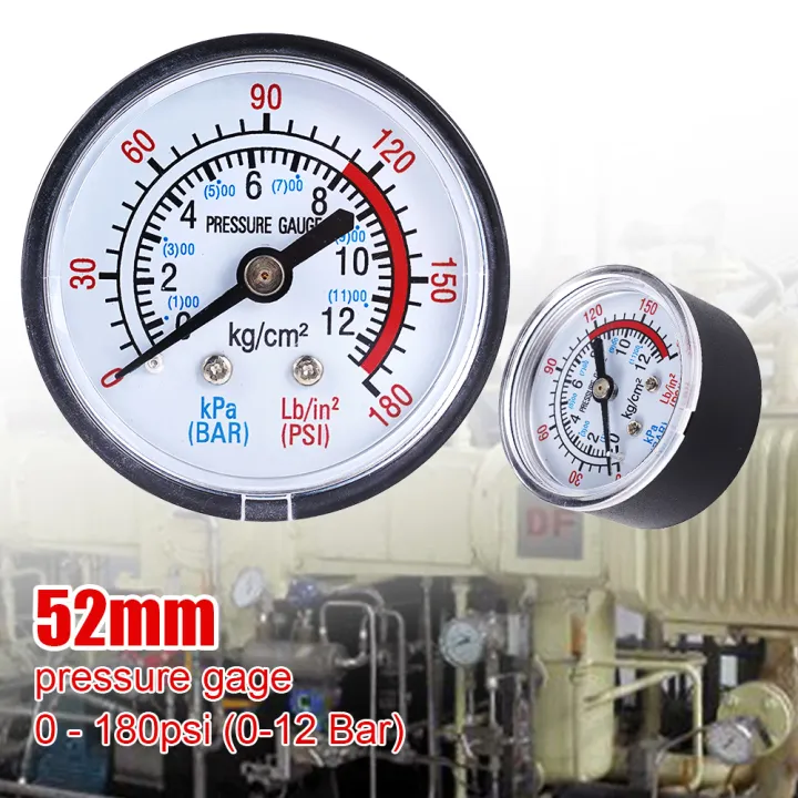 Manomètre Pour Compresseur – 0-12 Bar / 0-180 PSI, Fluide Pneumatique Hydraulique