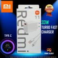 Redmi 33W Turbo Fast Charger with a USB Type-C cable, designed for fast charging various Xiaomi and Redmi devices. .