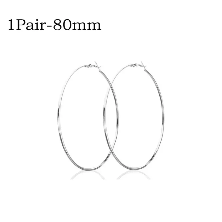 2/4Pcs%20Thin%20Big%20Circle%20Hoop%20Earrings%20for%20Women%20Men,%20Stainless%20Steel%20Ear%20Ring%20Fashion%20Piercing%20Jewelry%20%20Nightclub%20DJ%20-%20Image%202