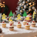 YOMDID 25Pcs Christmas Cupcake Toppers Bamboo Cupcake Toppers Glitter Christmas Tree Santa Hat Candy Cane Deer Cake Decorations. 