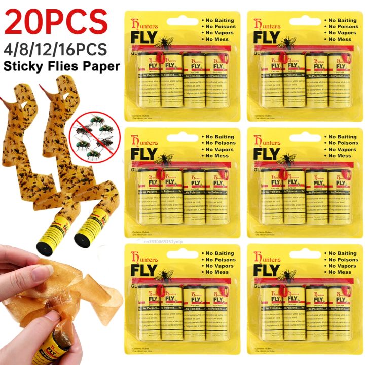 4/8/12/16/20PCS Fly Sticky Paper Strip Strong Glue Double Sided Flies ...
