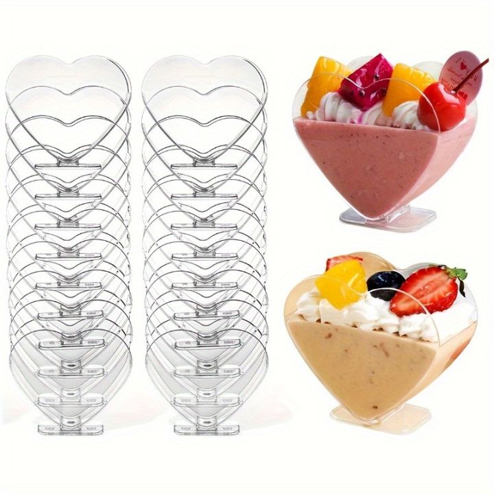 20pcs Mini Jelly Cups Disposable Heart-Shaped Clear Plastic Mini Dessert Cups - Perfect for Cakes, Ice Cream, Tasting, Party
