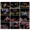 4PCS Postcard Night Scene Colorful Scratch Art Cool And Colorful Scratch Art With Bamboo Sticks,Landscape Architecture Clip Art. 