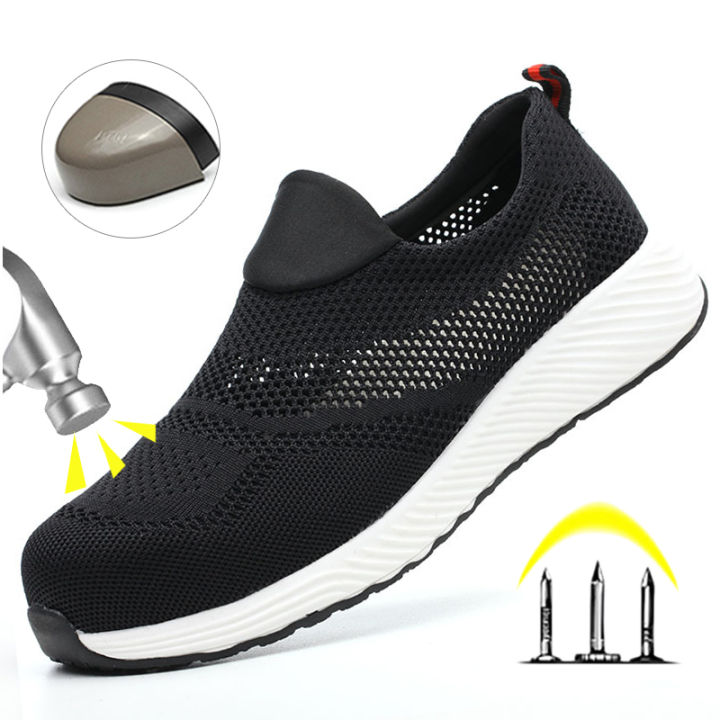 Breathable Safety Shoes Man Steel Toe Anti-Puncture Reinforced Sole Men's Work Shoes Lightweight Slip Resistant Safety Sneaker