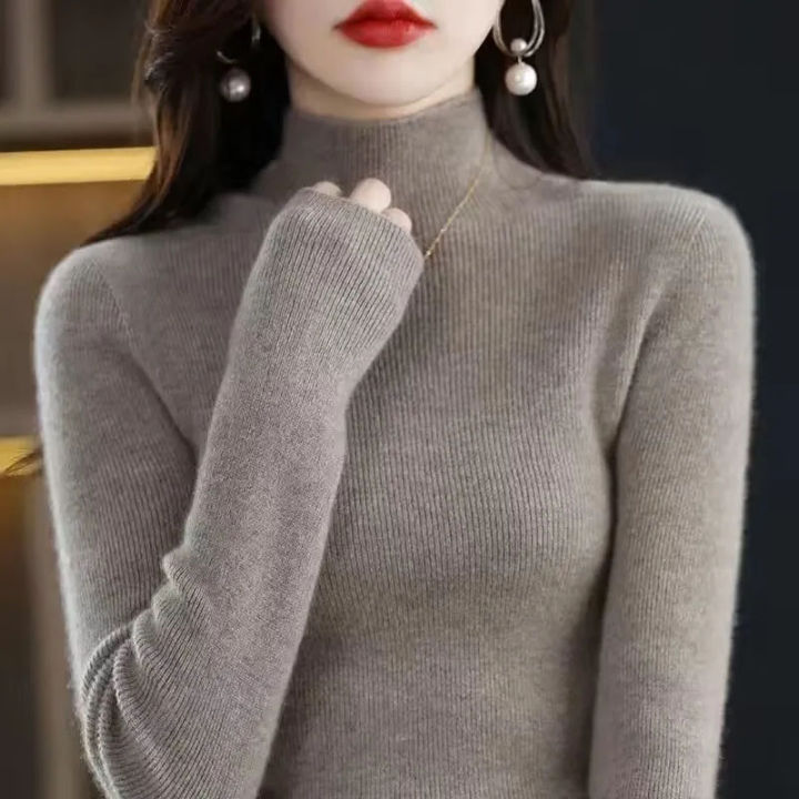 Solid%20Half%20Turtleneck%20Knit%20Sweater%20Women%20Autumn%20Winter%20Korean%20Long%20Sleeve%20Pullovers%20Fashion%20All%20Match%20Thick%20Warm%20Slim%20Jumper%20New%20-%20Image%204