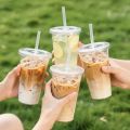 50 Sets of 12/16oz Transparent Plastic Cup with Cover Drink Cup Disposable Plastic Cup for Coffee Juice Picnic Party.