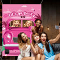 Hot Pink Girls Photo Booth Props Banner Let's Go Party Decorations Princess Doll Photo Door Banner Pink Car Face Photo Backdrop.