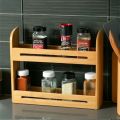 Kitchen 2 Tier Bamboo Spice Rack with Wooden Spice Storage Rack.