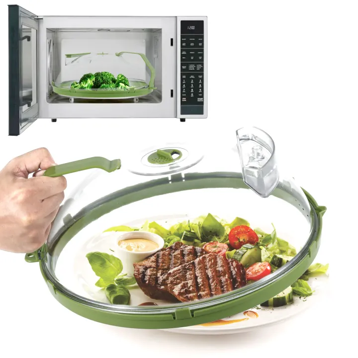 Microwave Cover Splatter-Proof Microwave Guard Cover Clear Microwave Plate Cover with Handle Kitchen Cooking Lid for Vegetables