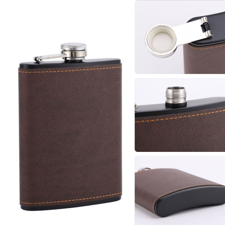 6/8oz%20Portable%20Hip%20Flask%20Brown%20Leather%20Covered%20Stainless%20Steel%20Flask%20for%20Alcohol%20Whiskey%20Flasks%20Man%20%20-%20Image%202