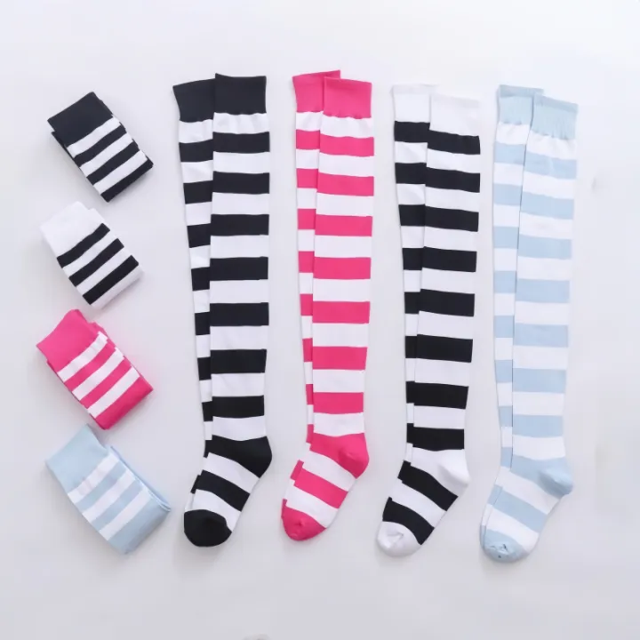 1/2%20Pairs%20Women%20Over%20The%20Knee%20Socks%20Cotton%20Thigh%20High%20Socks%20Black%20White%20Blue%20Colorful%20Striped%20Pattern%20Fashion%20Casual%20Daily%20Wear%20-%20Image%203
