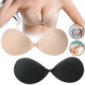 Women Invisible Push Up Bra, Bust Front Closure Sticky Bra, Backless Strapless Bra, 2PCS, Black and Khaki.