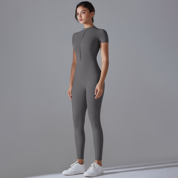 Yoga%20Set%20Women's%20Jumpsuits%20One-Piece%20Suit%20Zipper%20Short%20Sleeve%20Gym%20Push%20Up%20Workout%20Clothes%20Fitness%20Bodysuit%20Sportswear%20Tracksuit%20-%20Image%204