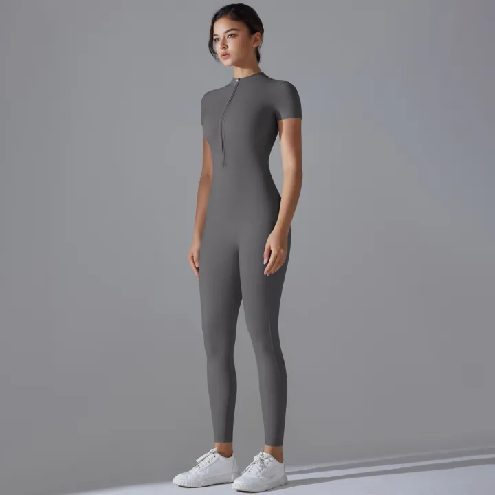 Yoga%20Set%20Women's%20Jumpsuits%20One-Piece%20Suit%20Zipper%20Short%20Sleeve%20Gym%20Push%20Up%20Workout%20Clothes%20Fitness%20Bodysuit%20Sportswear%20Tracksuit%20-%20Image%204