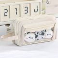 Multi Layered Pencil Case with Transparent Front Pocket Design, Large Capacity and Cute Student Supplies.