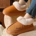 Anti-slip Thick Plush Snow Boots Women Faux Suede Platform Fur Winter Boots Woman Slip On Warm Cotton Padded Shoes Female 45.