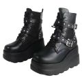 New Women's Pu Leather Ankle Boots Women Autumn Winter Round Toe Lace Up Shoes Woman Motorcycle Platform Botas Gothic Shoes.