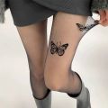 Women Ultra-thin Tights Vintage Y2K Fake Tattoo Butterfly Black Transparent Silk Pantyhose Girls Lolita Summer Stockings.