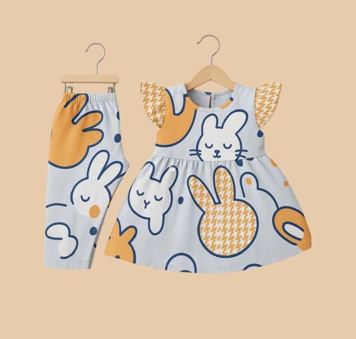 Baby%20Girl%20Dresses%20Cotton%20Frock%20And%20Pajama%20Trouser%20For%20Baby%20Girls%20Summer%20Collection%20Round%20Neck%20Short%20Sleeves%20Tee%20Top's%20Clothes%20Set%20Dresses%20Suit%20For%20Baby%20Girls%20Jannat%20Place%20-%20Image%202